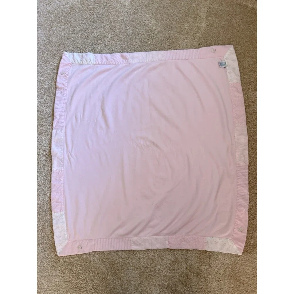Vintage 2002 Gymboree Baby Girl Blanket Pink White Patchwork Embroidered Blocks